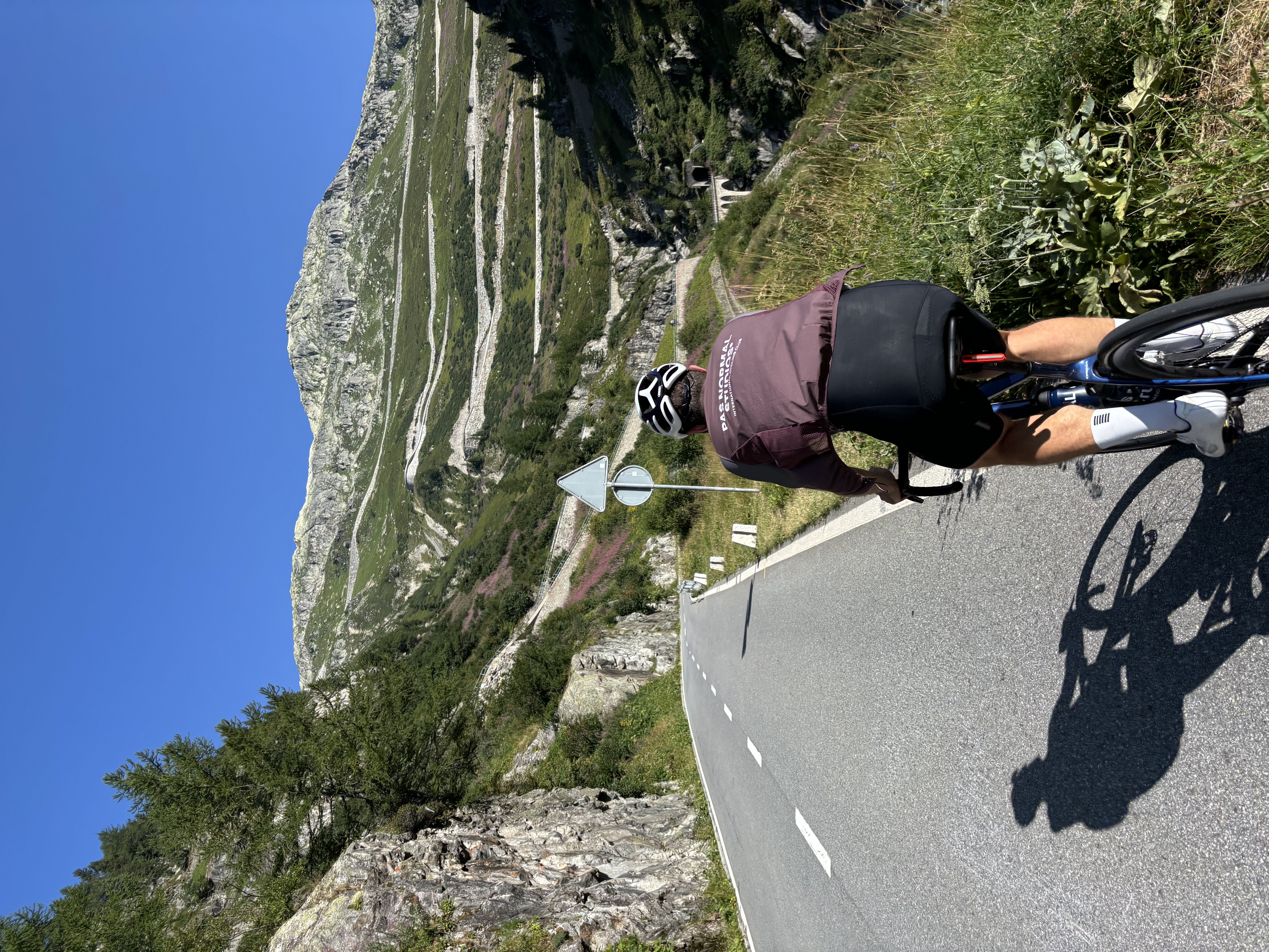 Group ride climbing a Swiss mountain pass